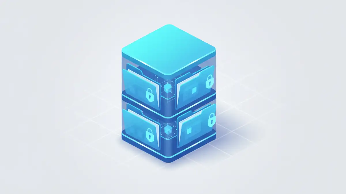 secure document management - A 3D illustration of a secure and organized digital folder system.