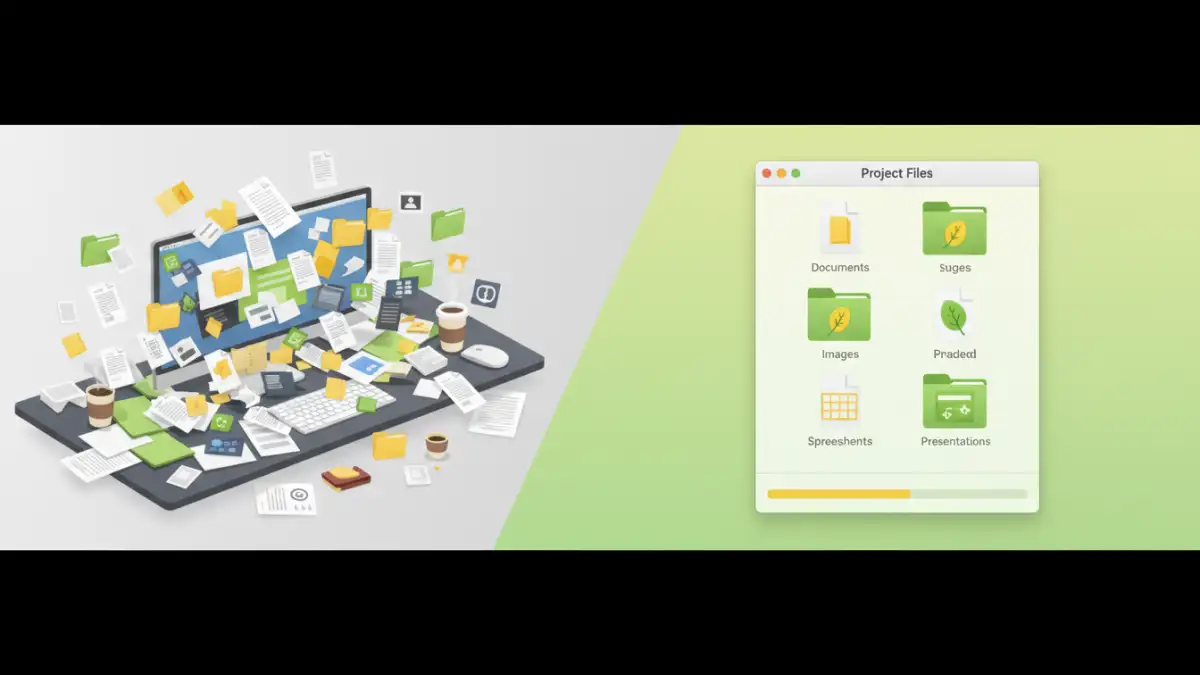 secure document management - Organized file management using smart folders compared to cluttered desktops