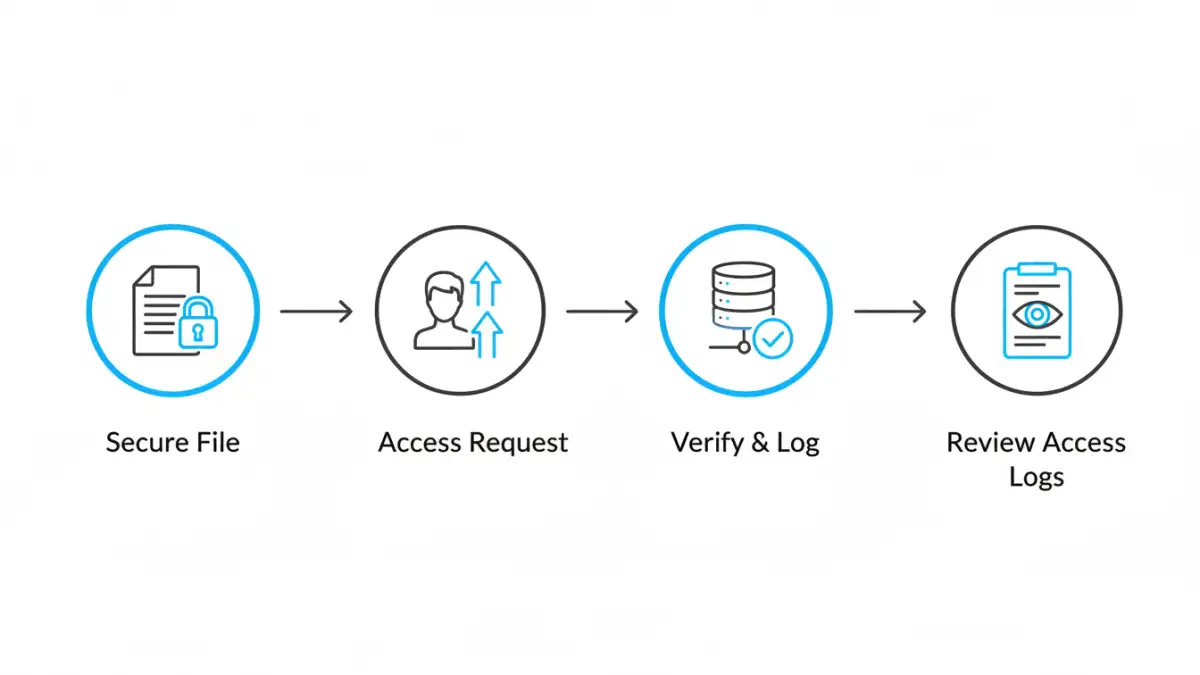 secure document portfolio - Infographic illustrating the process of logging and reviewing document access.