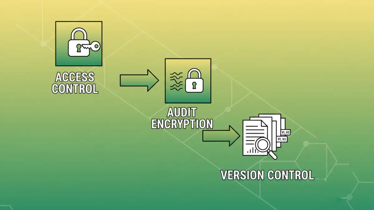 secure document portfolio tools - Infographic detailing key components of secure document management: access control, encryption, audit trails, version control.