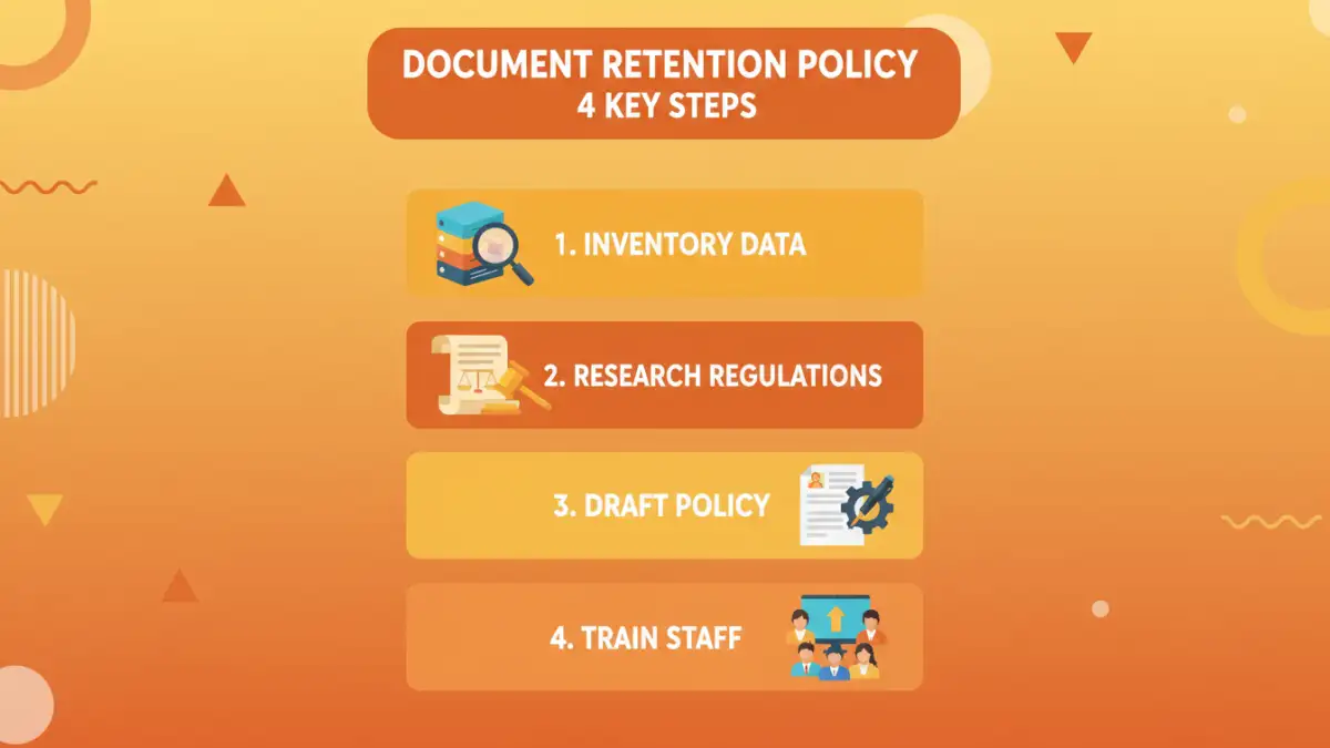 secure document retention policy secure document retention policy - Infographic showing the four steps to build a document retention policy.