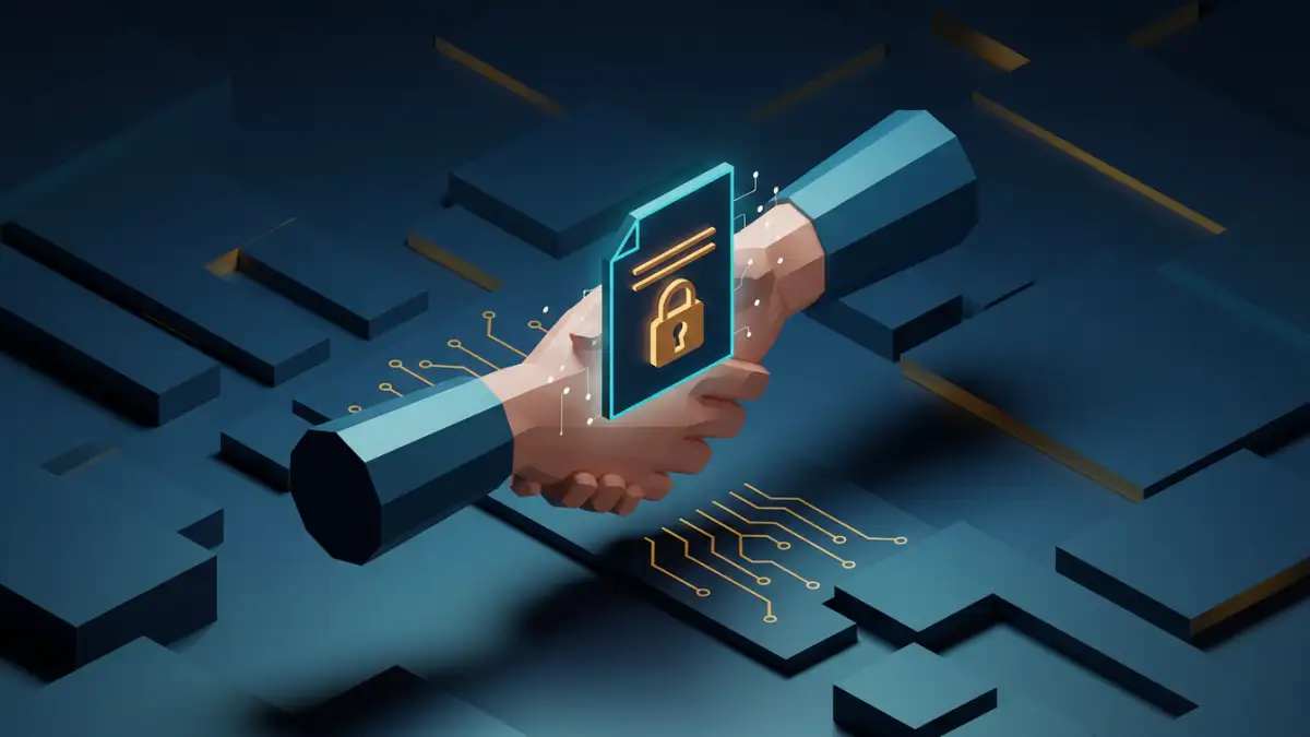 Professional visual representing secure document sharing for law firms