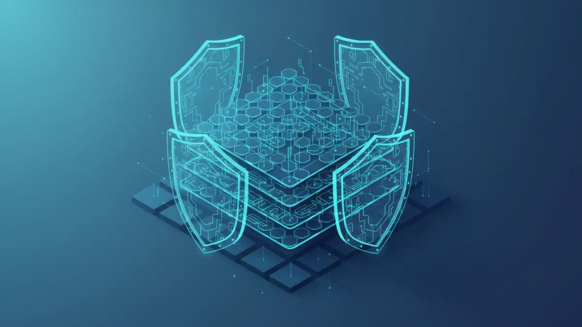 Abstract visualization of layered security protecting structured data for secure document sharing.