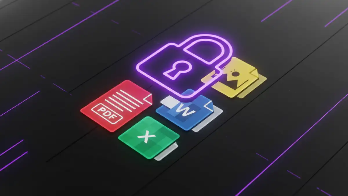 secure document sharing secure document sharing - Digital padlock icon protecting a stack of various document types, symbolizing file security