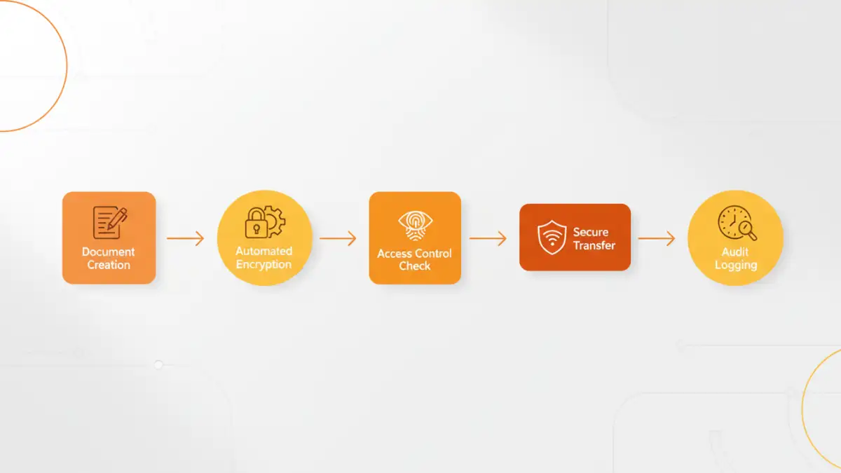 secure document sharing Infographic showing steps in an automated secure document sharing workflow