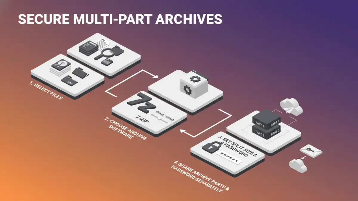 secure document sharing - Infographic: Steps to create and share encrypted multi-part archives