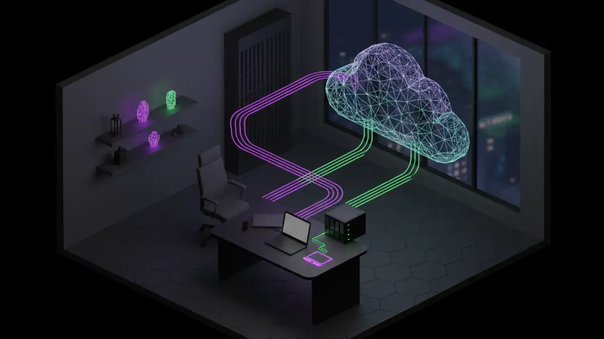 secure document storage - An illustration of a hybrid storage solution with a local NAS backing up to the cloud.