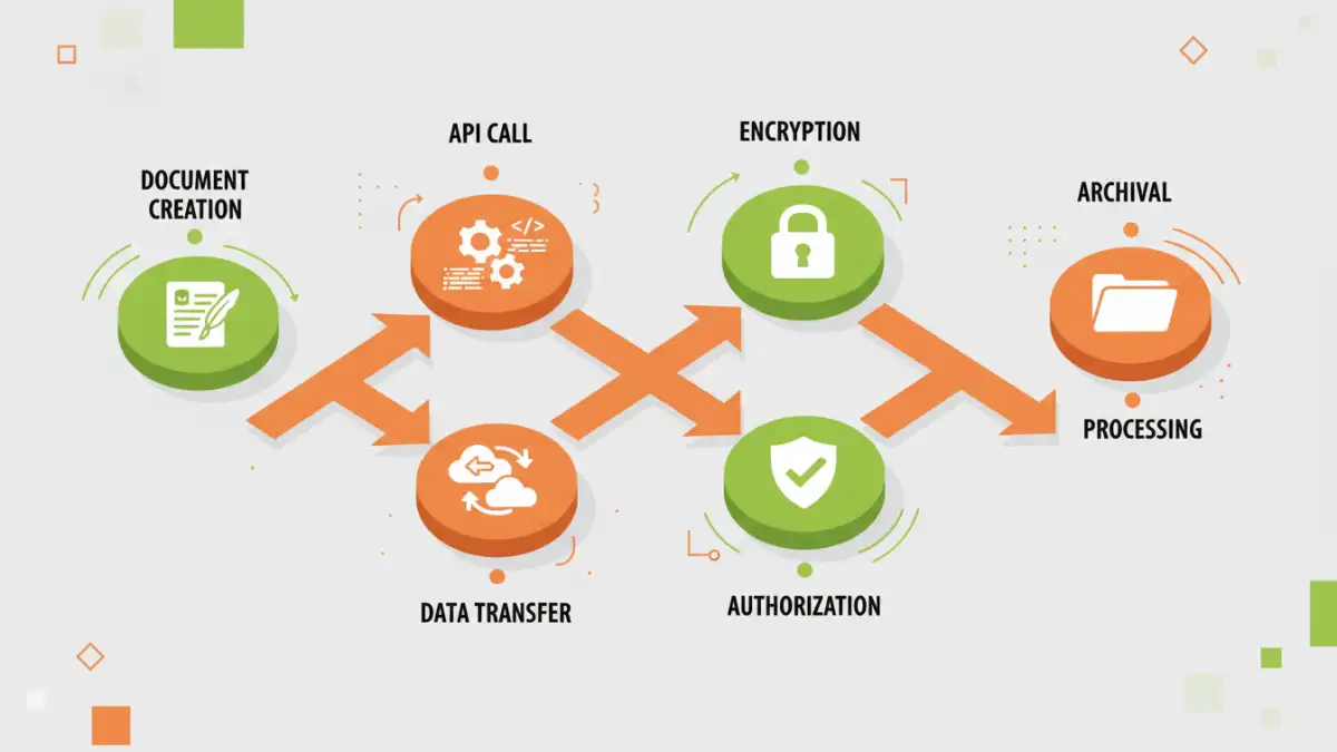 Infographic showing API-driven secure document workflow steps