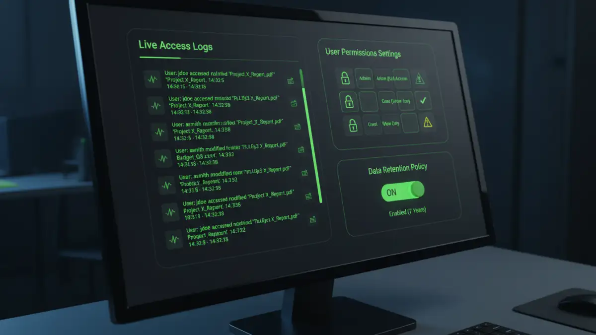 secure document workflows - A modern Document Management System dashboard displaying compliance features.