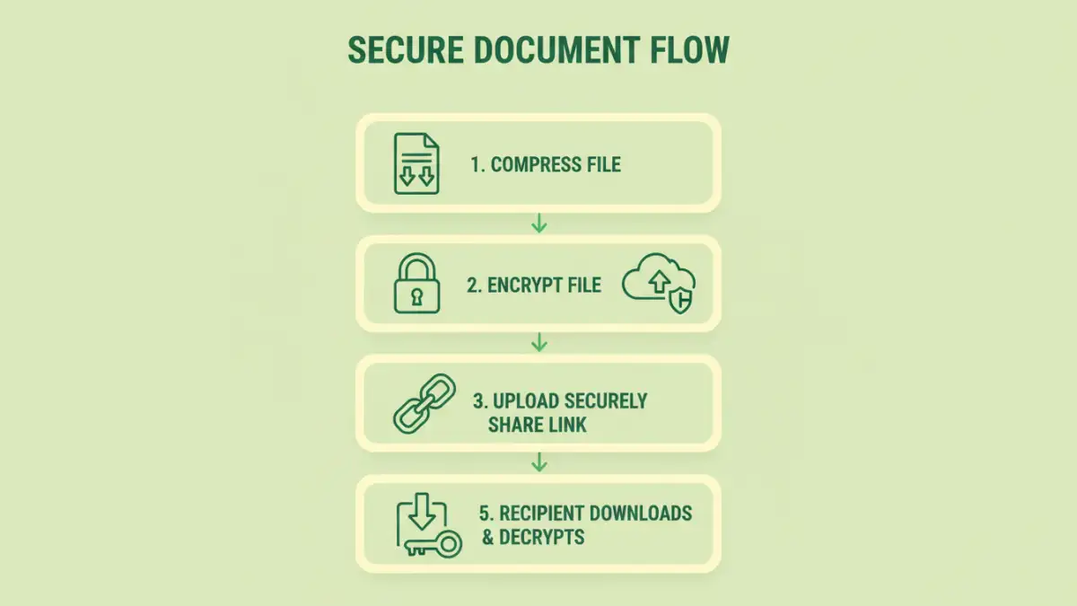 secure encrypted documents - Infographic detailing the steps for secure encrypted document handling