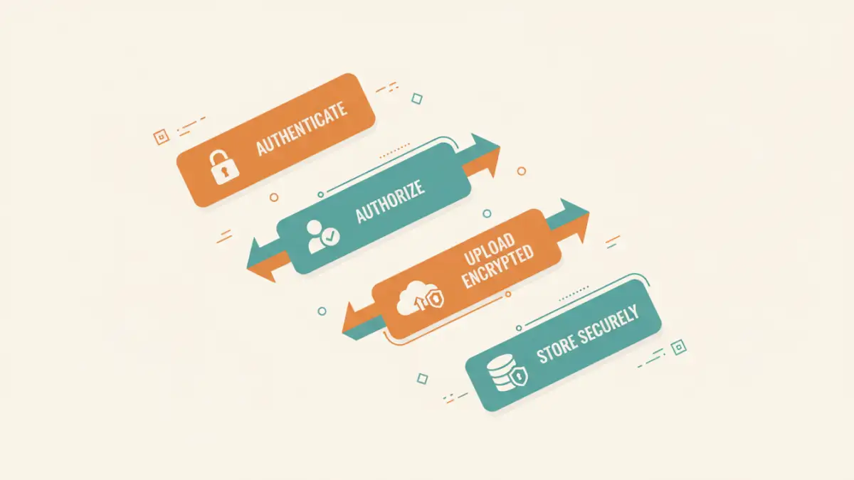 Educational infographic showing secure file api documentation process and key concepts