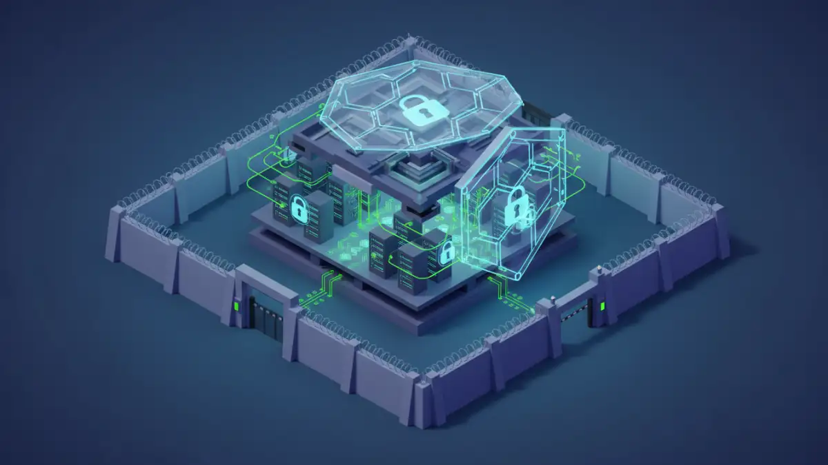 secure file sharing government - A 3D diagram of a government cloud security environment with multiple layers of protection