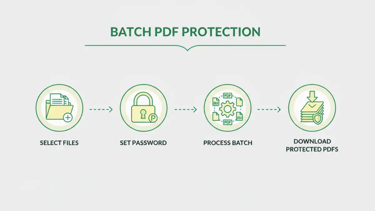 secure file sharing - Infographic detailing the steps for batch PDF protection.