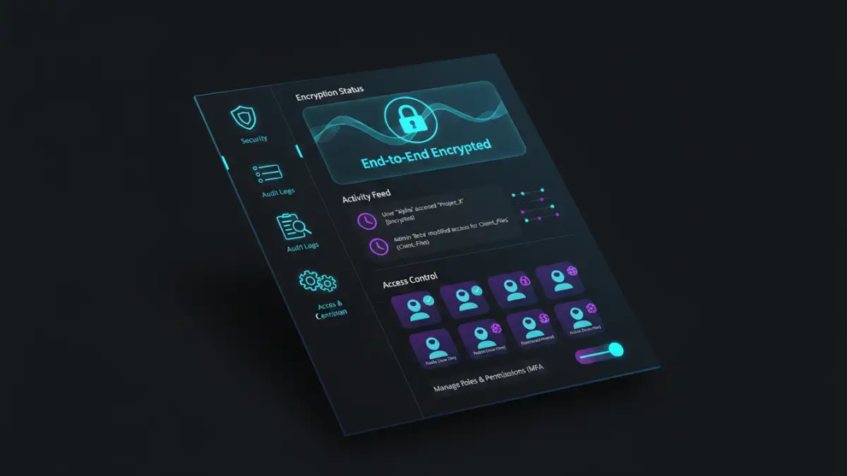 secure file sharing laws - Dashboard of a secure file sharing platform demonstrating compliance features
