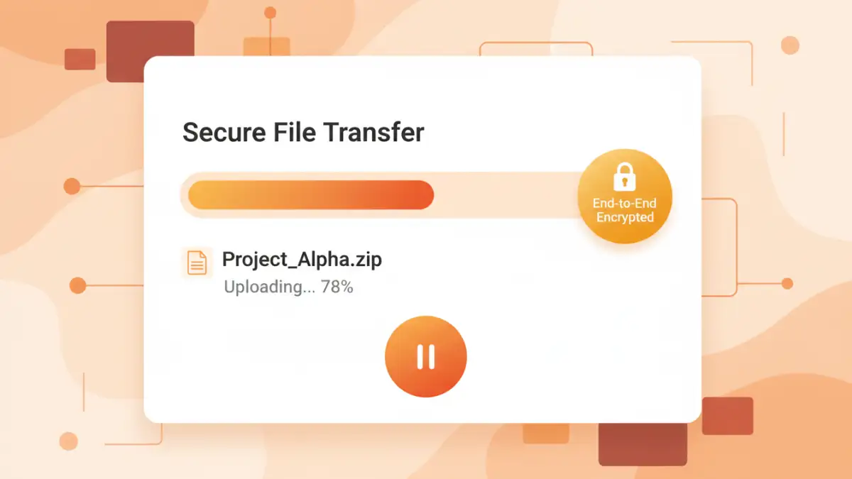 secure file sharing methods secure file sharing methods - A user interface showing an encrypted file transfer in progress with a security badge.