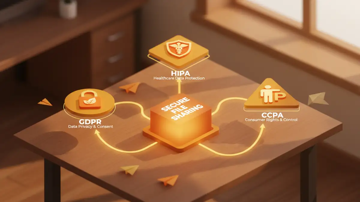 secure file sharing permissions - Infographic detailing key compliance frameworks for secure business file sharing
