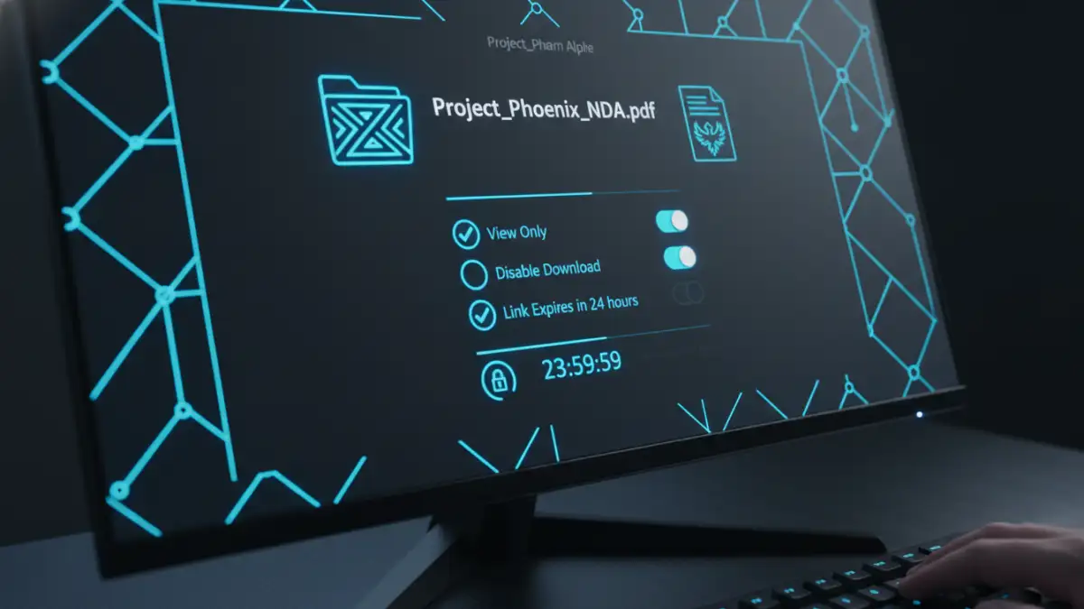 secure file sharing review - Setting granular permissions for a confidential document in a secure file sharing platform.