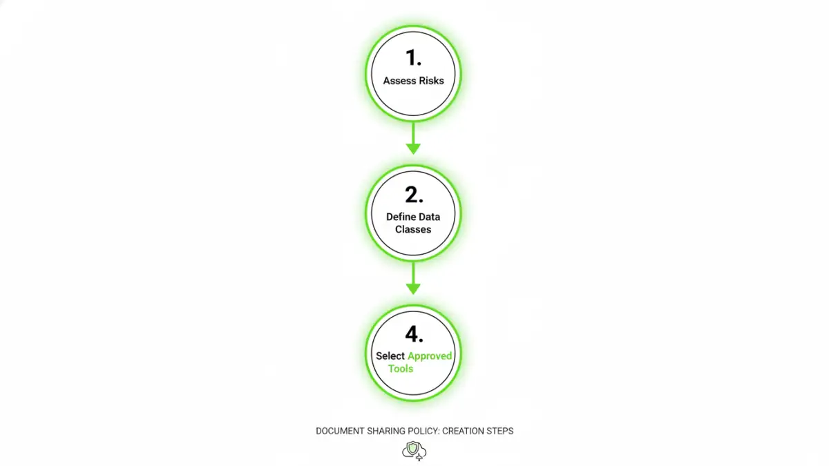 secure file sharing training secure file sharing training - Infographic flowchart for creating a document sharing policy as part of employee security training.