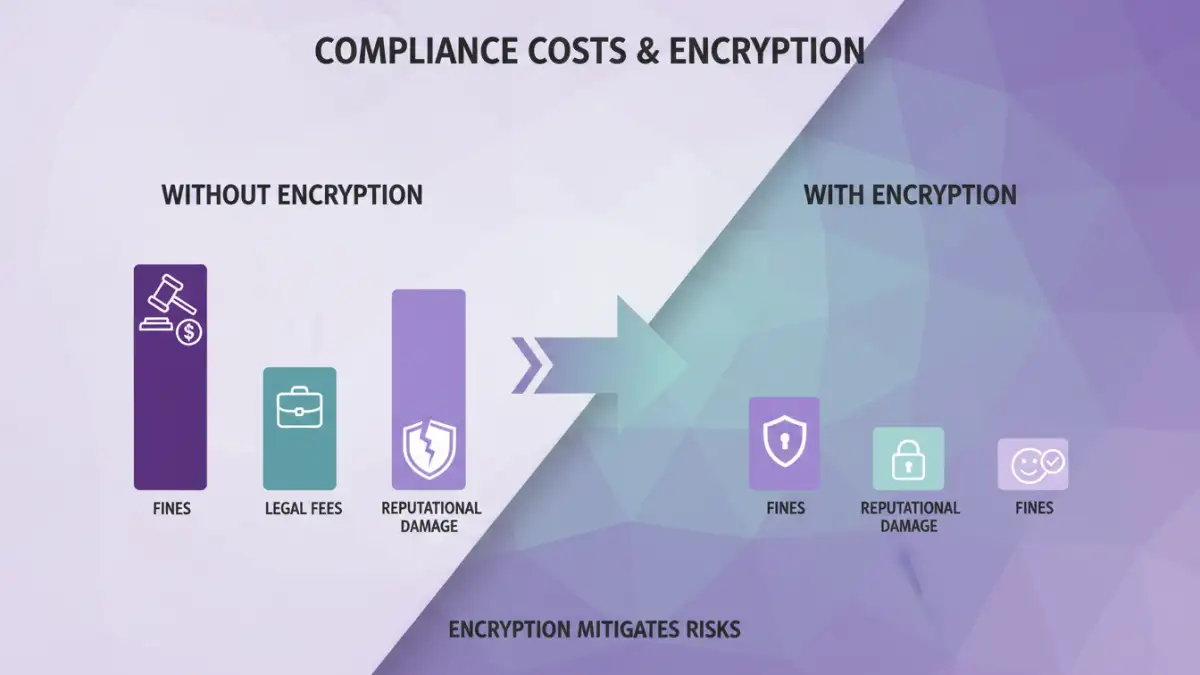 secure files encryption - Infographic showing how encryption reduces compliance costs and avoids fines.