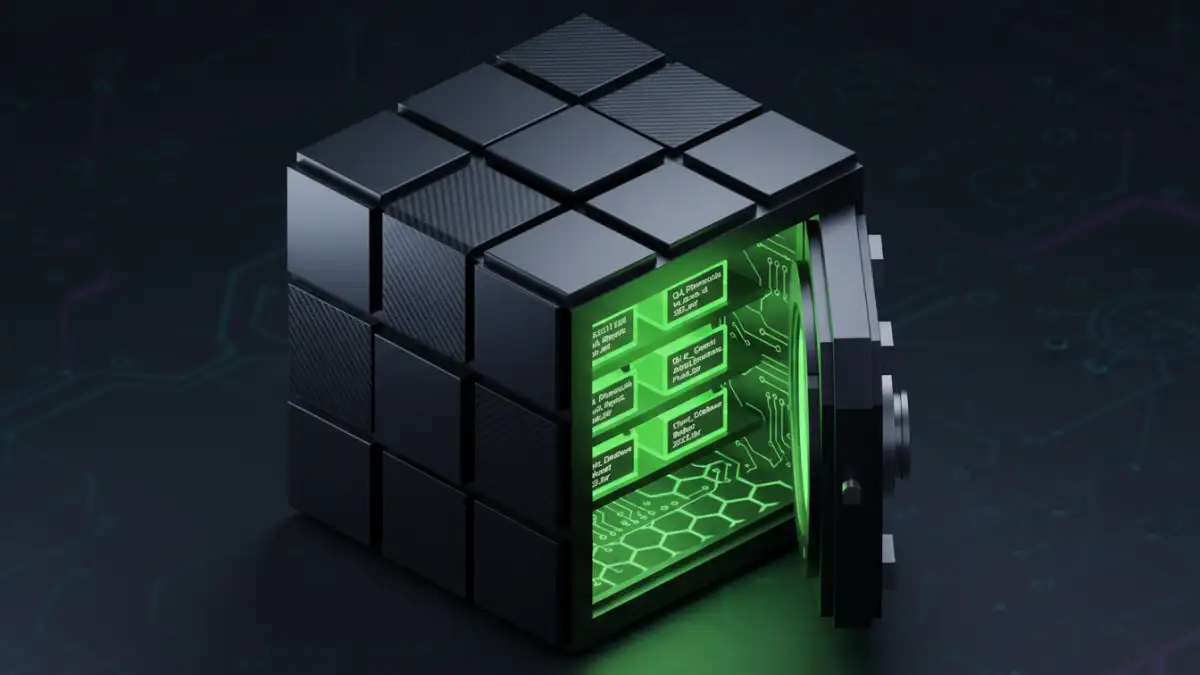 An illustration of secure PDF files being organized within a digital vault, highlighting document security.