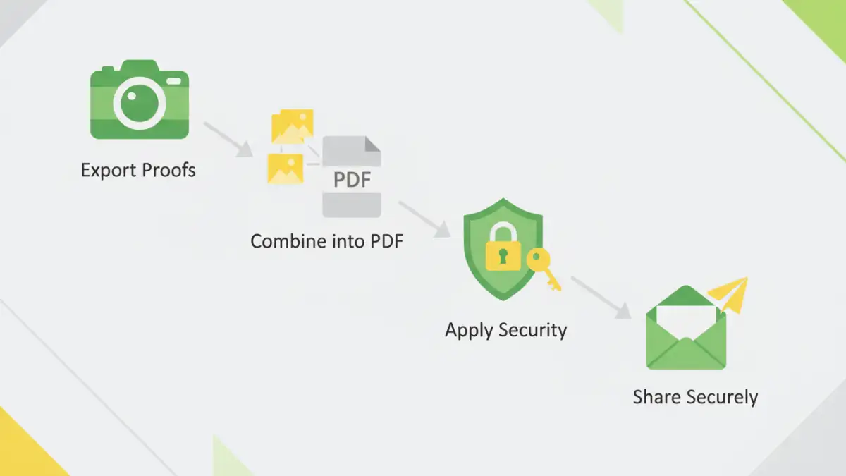 secure pdf for photographers - Infographic showing the 4-step process for creating a secure PDF for client photo proofing.