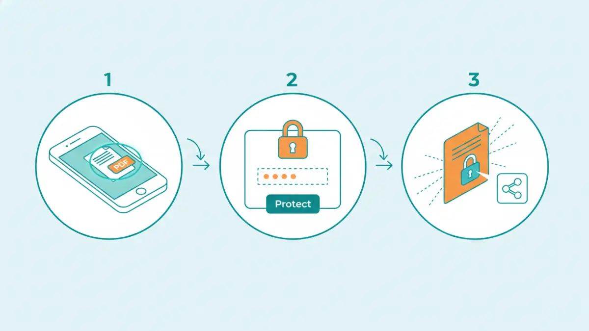 secure pdf share iphone secure pdf share iphone - Infographic detailing how to password protect PDFs on an iPhone