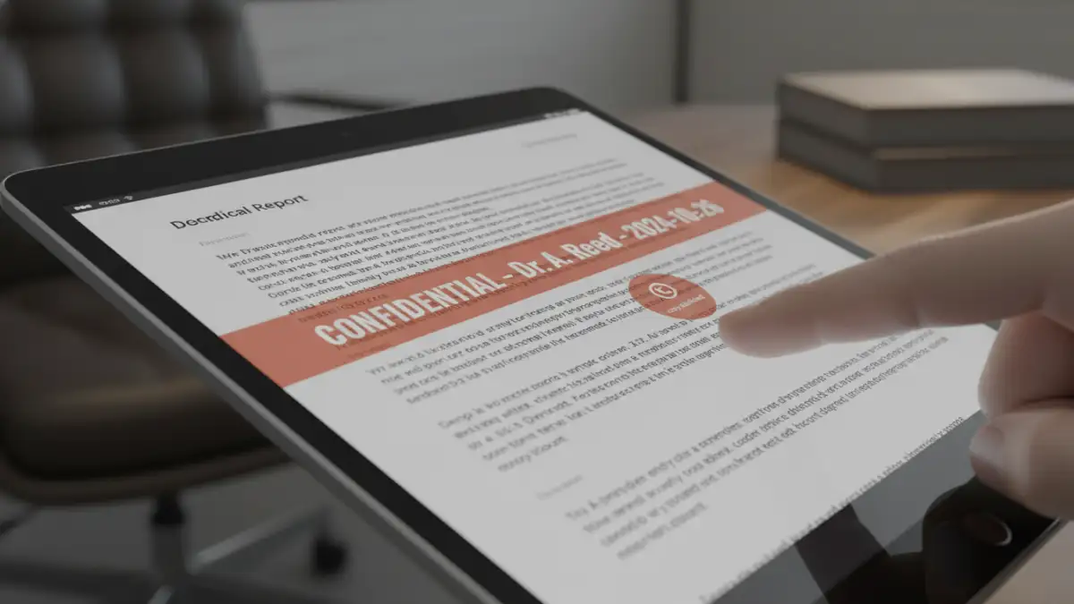 secure pdf sharing - A close-up of a document with a dynamic watermark, a key feature to prevent data leaks.