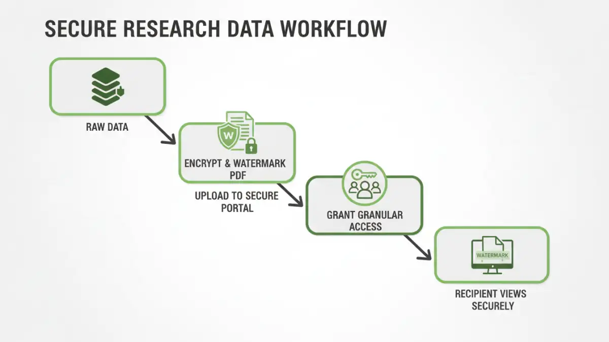 secure pdf sharing - Infographic showing the workflow for achieving research data security through a secure portal.