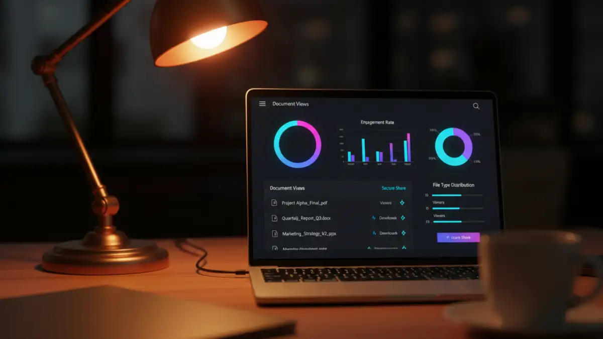 secure pdf sharing platforms secure pdf sharing platforms - A user reviewing document analytics on a secure sharing platform dashboard