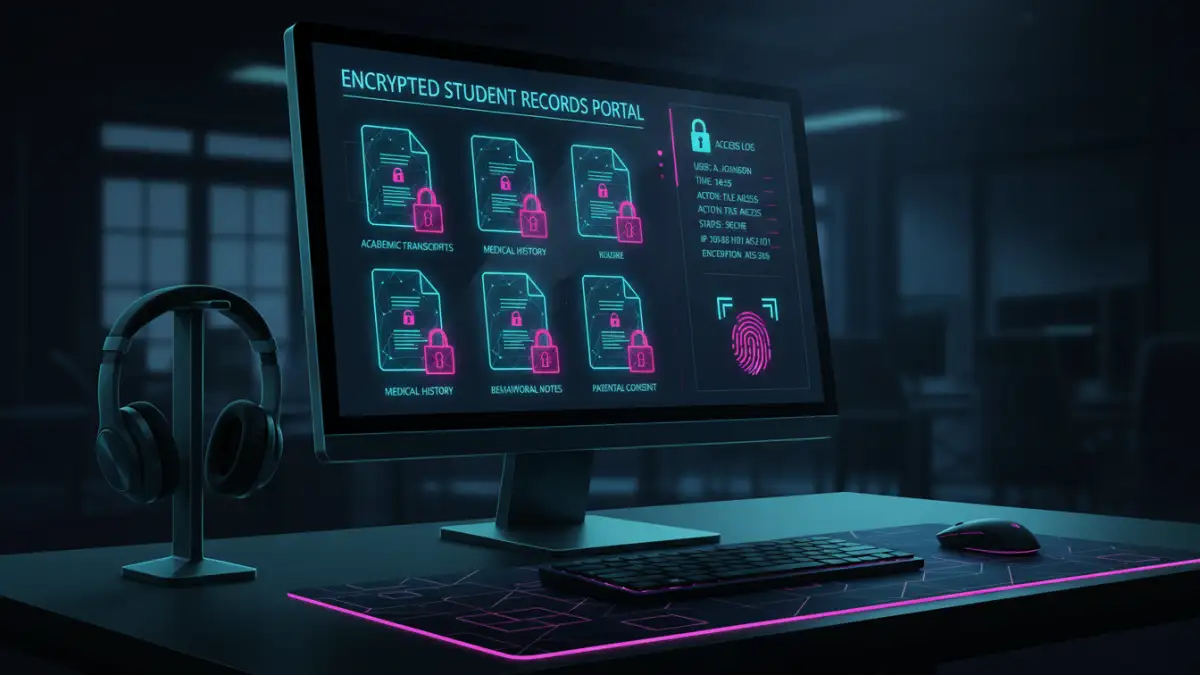 Administrator accessing secure student records via encrypted portal