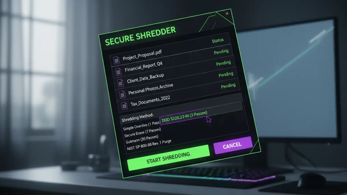 securely delete pdf files securely delete pdf files - Example of a software tool used to shred digital files securely.