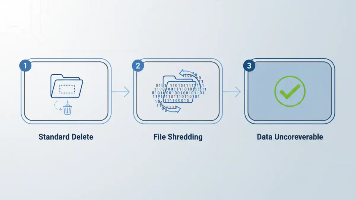 securely delete pdf files securely delete pdf files - Infographic explaining the difference between standard deletion and secure file shredding.
