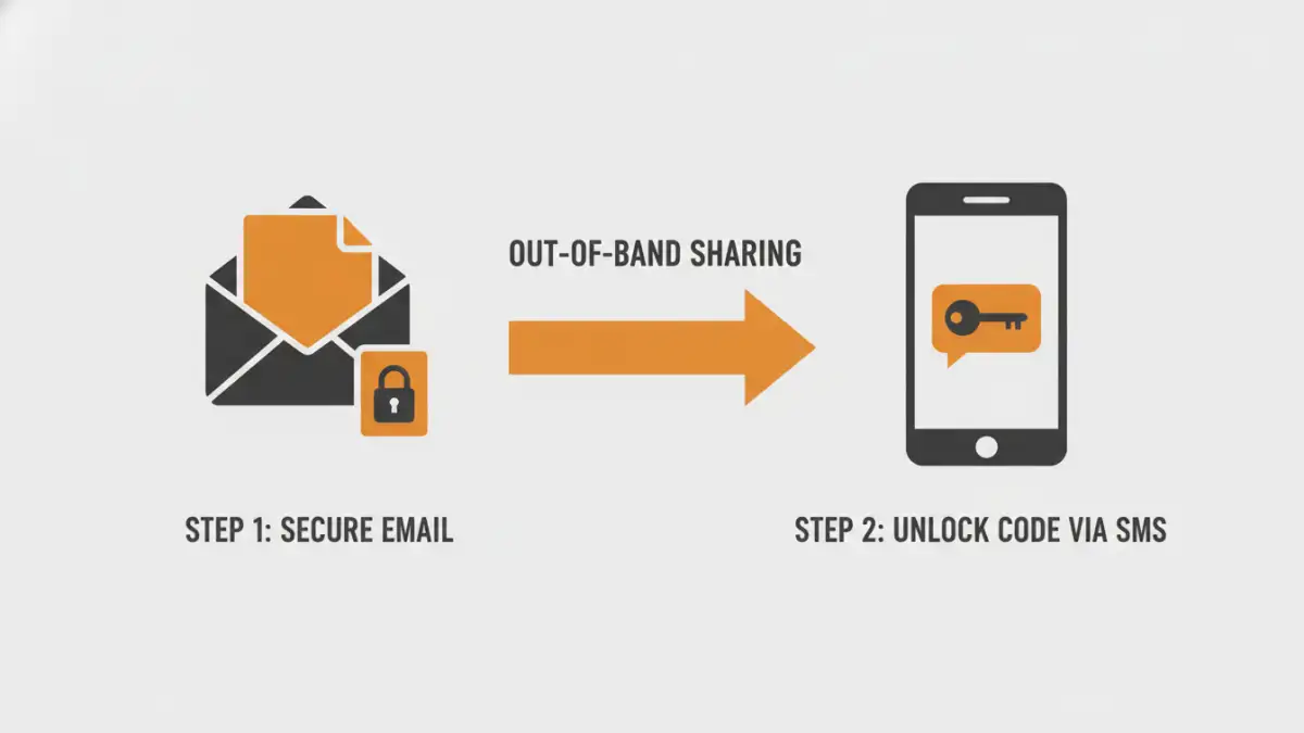 securely share a document - Infographic explaining the out-of-band method for sharing a password.