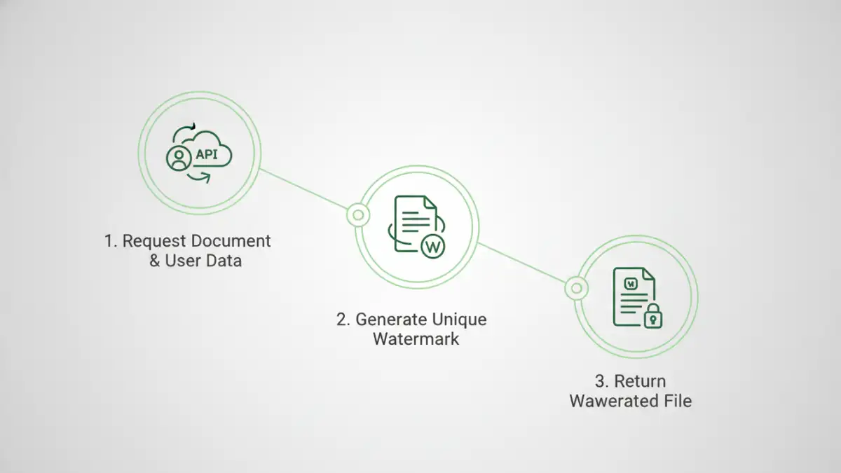 security watermark documents security watermark documents - A flowchart explaining how a dynamic watermarking API works in three steps.