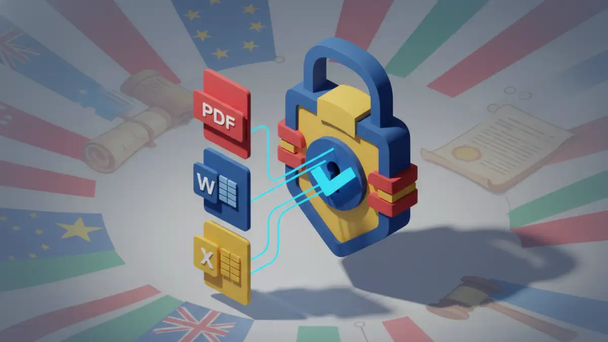 sensitive document security - Visual representation of secure legal document handling across borders