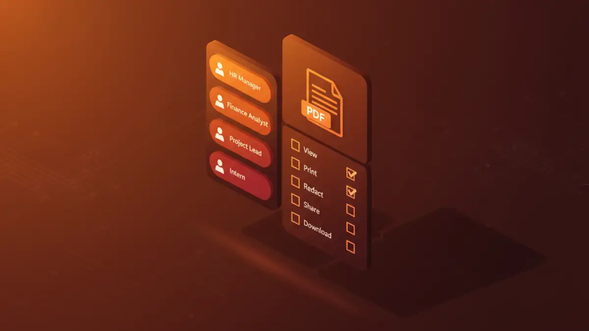sensitive PDF documents training - A software interface showing granular permissions for departmental security.