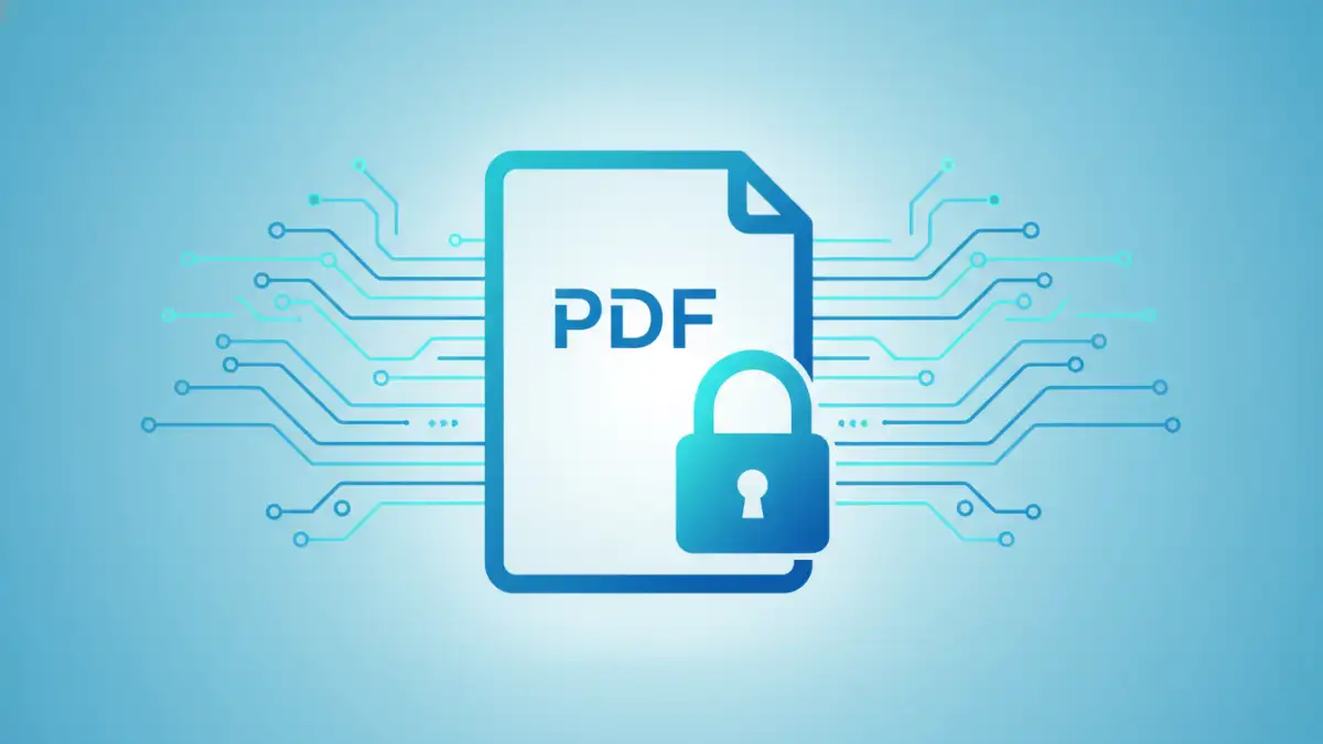 sensitive pdf encryption Illustration of a secure PDF document with a lock symbol, representing sensitive PDF encryption