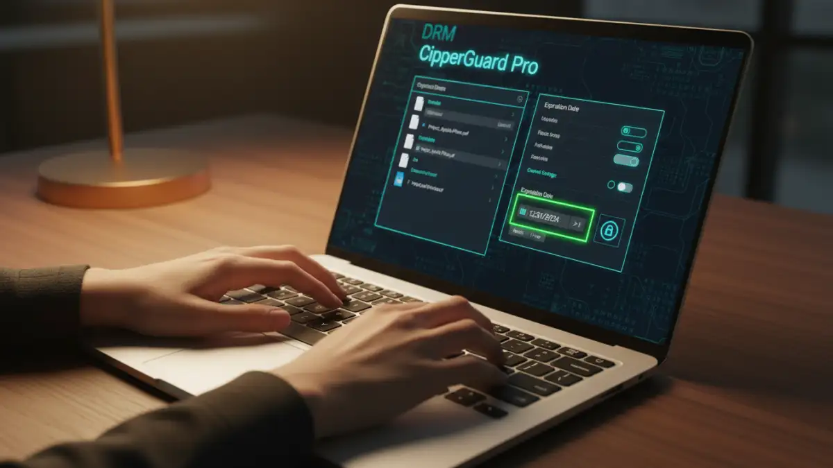 set pdf password expiration - A user configuring PDF security settings in a Digital Rights Management software.