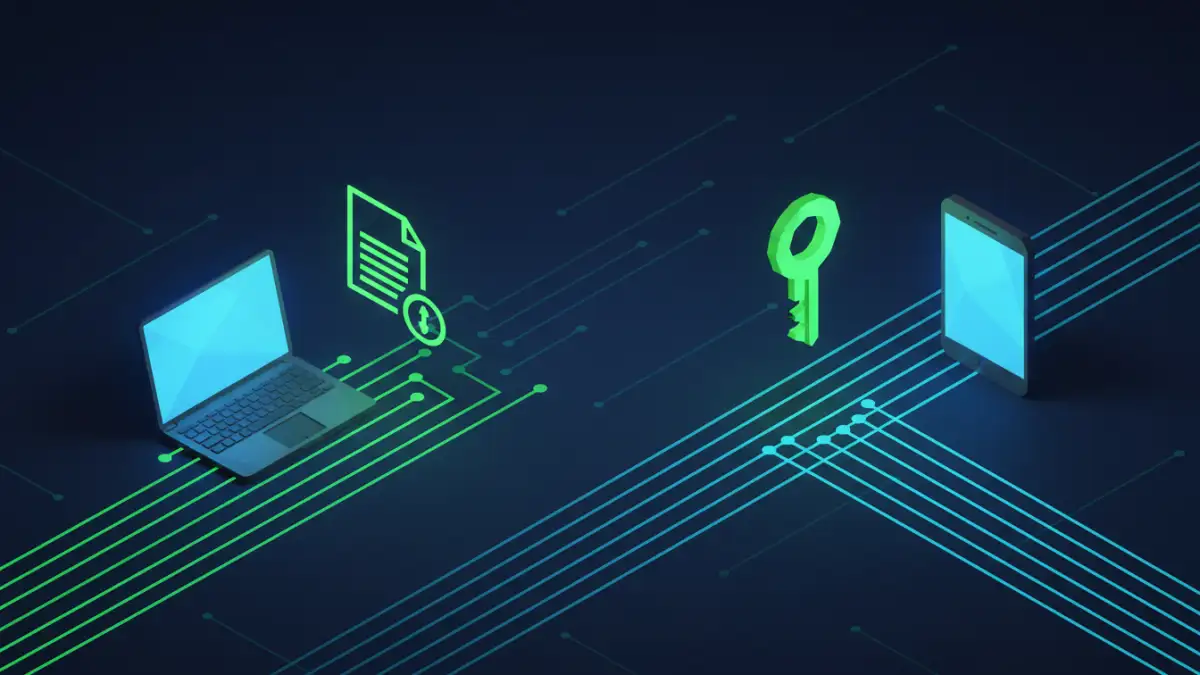 share password for document - Illustration of the two-channel principle for securely sharing a document password.