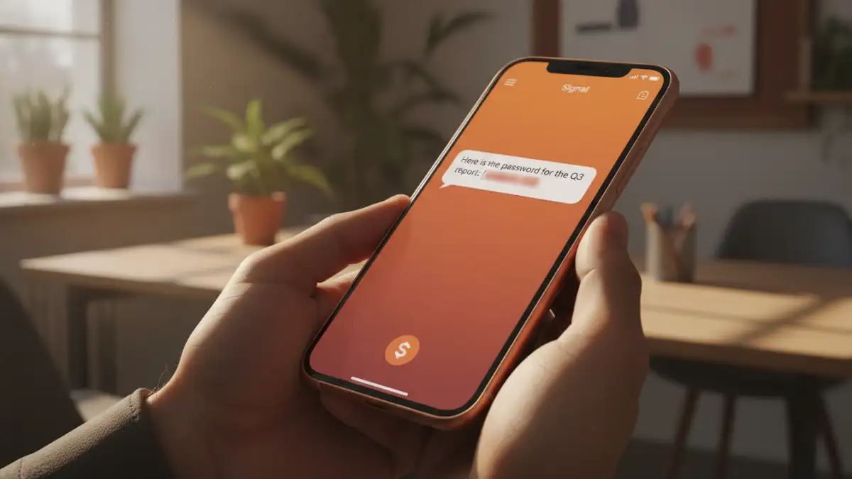 share password for document - A phone showing a password being sent via the secure Signal messaging app.
