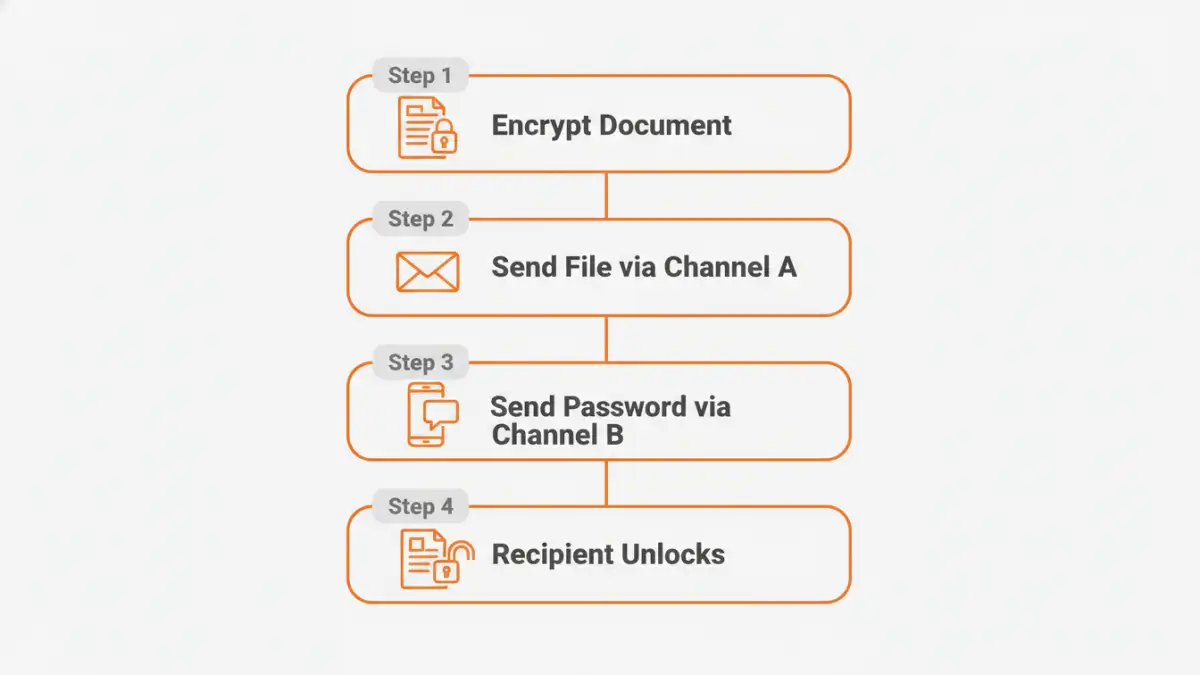 share password for document - Infographic showing the four steps to safely share a password for a document.
