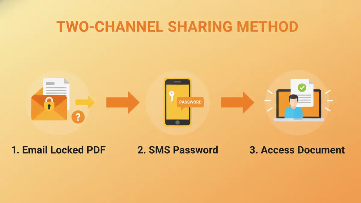 share secure pdfs - An infographic detailing the two-channel method for secure document sharing.