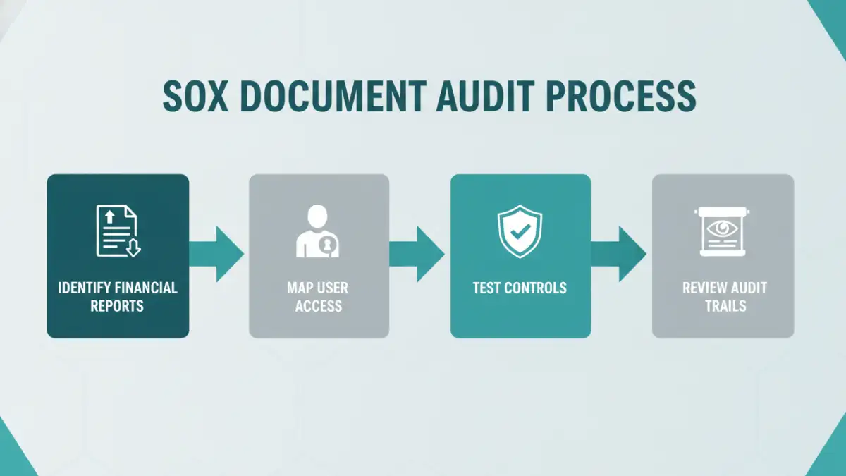 sox secure document - Infographic showing the four steps of a SOX document workflow audit.