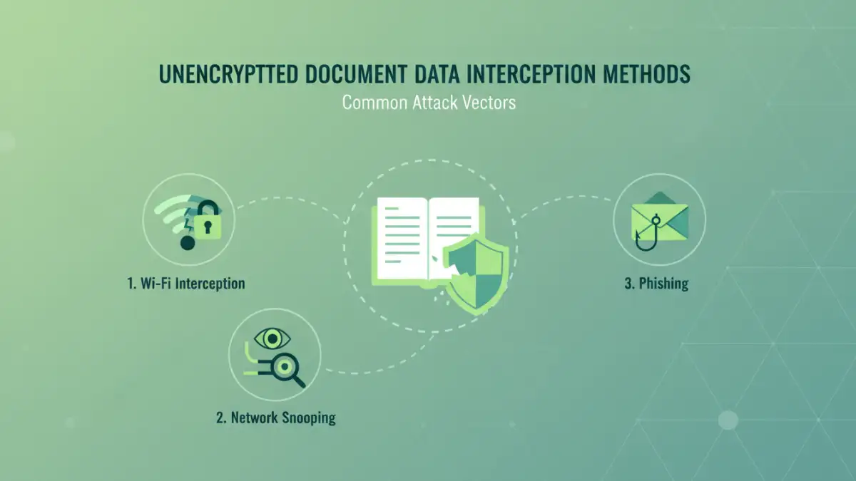 Infographic detailing common methods of data interception for unencrypted documents.