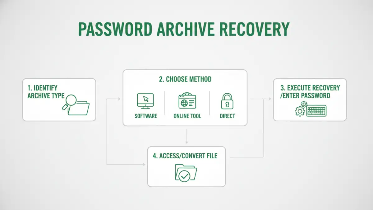 unlock archive files - Infographic showing the steps for password archive recovery