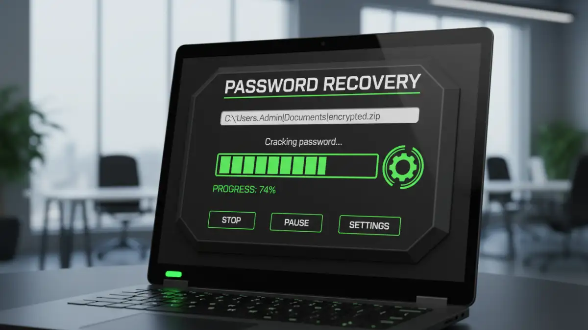 unlock encrypted documents - Screenshot of password recovery software attempting to unlock an encrypted file