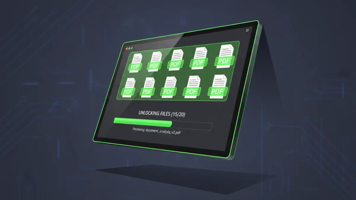 unlock multiple pdfs - Demonstration of batch unlocking multiple password-protected PDF files on a computer.