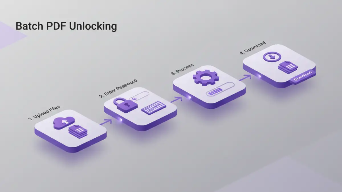 Infographic detailing the step-by-step process to unlock multiple PDFs.