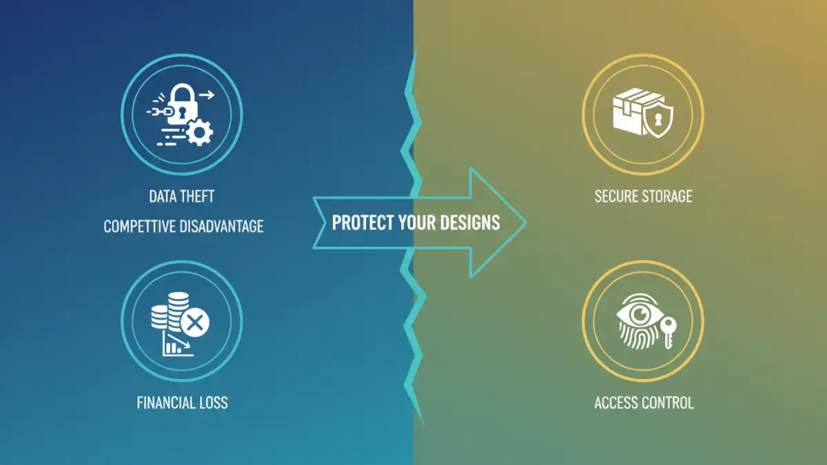 unsecured CAD files Infographic detailing risks of unsecured CAD files and their prevention