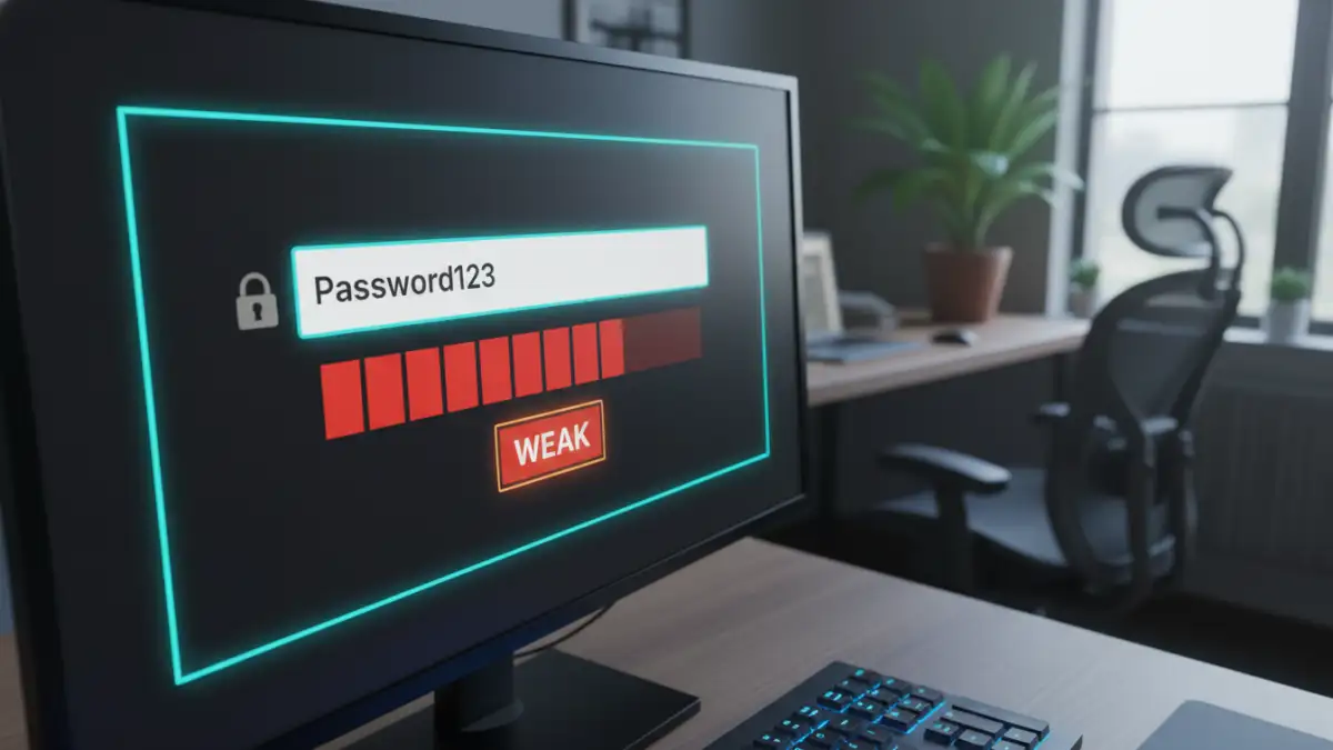 weak file passwords - A password strength meter showing a password in the weak category.